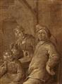 Jan Miense Molenaer - Pair of Grisailles with Groups of three Figures Drinking and Smoking - image-2