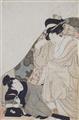 Kitagawa Utamaro - Ôban. Abuna-e. Spiel eines Liebespaares halb unter einem Futon. Unbezeichnet. Ohne Verlagsangabe. Selten. - image-2