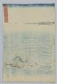 Utagawa Hiroshige - Ôban triptych. View of the whirlpools at the Naruto Straits in Awa, from an untitled series of three triptychs that depict Snow, Moon and Flowers (setsugekka). 
This triptych i... - image-5