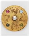 A German 18k gold granulation pearl and coloured tourmaline disc brooch. - image-3