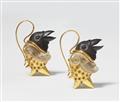 A pair of 18k gold ebony and rock crystal earrings "Ravens in Armor". One of a kind. - image-1
