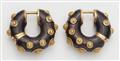 A pair of German 18k gold black enamel and granulation hoop earrings. - image-2