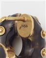 A pair of German 18k gold black enamel and granulation hoop earrings. - image-4