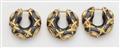 Three optionally combinable 18k gold black enamel diamond resp. ruby hoop earrings. - image-3