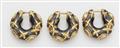 Three optionally combinable 18k gold black enamel diamond resp. ruby hoop earrings. - image-4