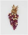 An 18k gold ruby droplet and diamond clip brooch designed as a movable bunch of grapes, can also be worn as a pendant and brooch with detachable mountings. - image-1