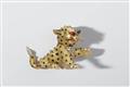 An Italian 18k gold enamel diamond and emerald leopard cub clip brooch. - image-2