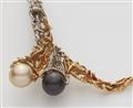 A Swiss structured 18k bicolour gold diamond and South Sea pearl necklace and ring, model "Nouvelles Gerbes". - image-3