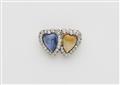 A Victorian 14k gold and coloured sapphire brooch designed as a pair of connected hearts. - image-1