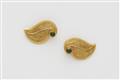 A pair of German 18k gold granulation and emerald cabochon clip earrings. - image-1