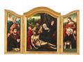 Antwerp School
Bartholomaeus Bruyn the Elder, studio of - Flemish Triptych with the Lamentation and Cologne Donor Portraits - image-1