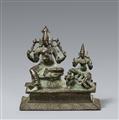 A miniature Chola copper alloy altar of Shiva and Parvati. Southern India. 15th/16th century - image-1
