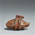 A wood netsuke of a tortoise and snake. 19th century - image-2