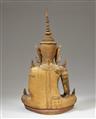 Großer, sitzender königlich geschmückter Buddha Shakyamuni. Bronze, über Schwarzlack vergoldet und Spiegelglassteine. Thailand, Ratanakosin. 19. Jh. - image-2