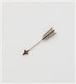 A French platinum ruby and diamond arrow jabot pin. - image-1