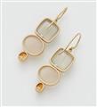 A pair of 18k gold moonstone diamond and Mandarin garnet earrrings. - image-2