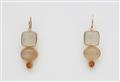 A pair of 18k gold moonstone diamond and Mandarin garnet earrrings. - image-1
