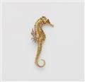 A German 18k gold diamond and ruby seahorse brooch. - image-1