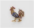A Bolognese 18k gold and coloured gemstone rooster brooch. - image-1