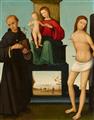 Meister der Maddalena Assunta - Thronende Madonna mit Kind, dem hl. Nikolaus von Tolentino und hl. Sebastian - image-1
