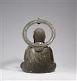 A large bronze figure of Buddha Amida Nyorai with halo. Bronze. Dated 1854 - image-2
