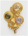 A German 18k gold granulation and coloured stone flower brooch. - image-1