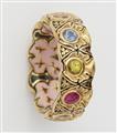A one of a kind German 21k gold polychrome enamel and coloured gemstone ring. - image-2