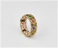 A one of a kind German 21k gold polychrome enamel and coloured gemstone ring. - image-1