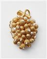 A German 18/21k gold granulation diamond and pearl pendant brooch formed as a bunch of grapes. - image-1