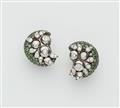 A pair of American 18k gold Sterling silver tsavorite and diamond clip earrings. - image-1