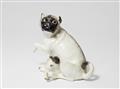 A large Meissen porcelain model of a pug dog and pup - image-1