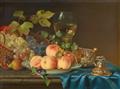 Justus Juncker - Still life with a Chinese Dish with Peaches, a Roemer, a Silver Covered Cup and Grape Vines - image-1