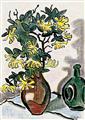 Karl Schmidt-Rottluff - Stilleben mit gelben Blumen (Klettenzweige) in einer braunen Vase - image-1