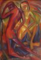 Martel Schwichtenberg - Komposition mit rotem und gelbem Akt (Paar). Rückseitig: Willy Robert Huth (Berlin 1890 - 1977 Amrum), Pierrot im braunen Kostüm - image-1
