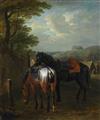 Pieter van Bloemen - TWO HORSES WITH SADDLES AT A WATERING PLACE TWO HORSES WITHOUT SADDLES AT A WATERING PLACE - image-1