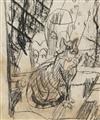 Ernst Ludwig Kirchner - Figürliche Szene (Junge Frauen mit Kleinkind). Rückseitig: Sitzende Katze am Fenster, vor der Holzfigur "Doppelbildnis Ernst Ludwig Kirchner und Erna" - image-2