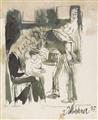 Ernst Ludwig Kirchner - Figürliche Szene (Junge Frauen mit Kleinkind). Rückseitig: Sitzende Katze am Fenster, vor der Holzfigur "Doppelbildnis Ernst Ludwig Kirchner und Erna" - image-1
