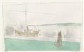 Lyonel Feininger - Frachtschiff und Segler. Rückseitig: Skizze eines Seestücks (Freighter and Yacht. Verso: Sketch of a Seascape) - image-1