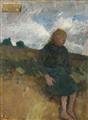 Paula Modersohn-Becker - Sitzendes Kind an einer Birke (Kind mit Frucht). Verso: Bauernmädchen am Hang vor wolkigem Himmel - image-2