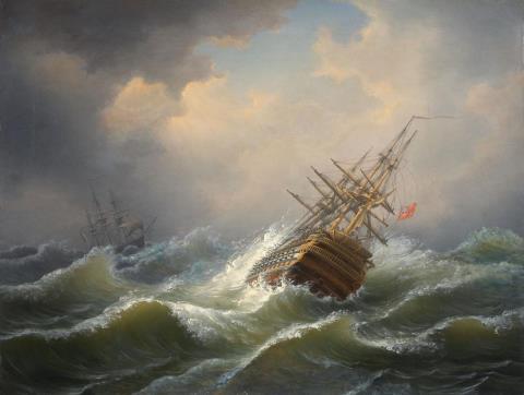 Albert de Marées - SHIPS ON A STORMY SEA