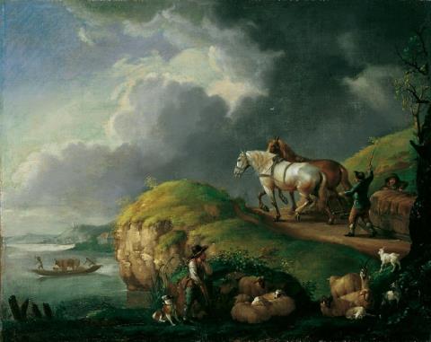 Philips Wouwerman, follower of - RIVERSCAPE WITH HORSE CARRIAGE