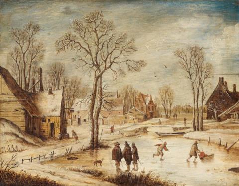 Dutch School, first half of the 17th century - WINTER LANDSCAPE WITH SKATERS