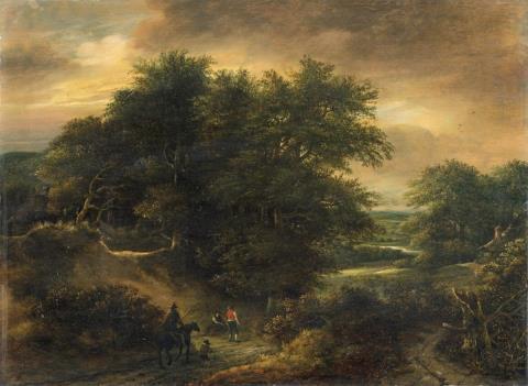 Guillaum Dubois - WOODED LANDSCAPE WITH FIGURAL STAFFAGE