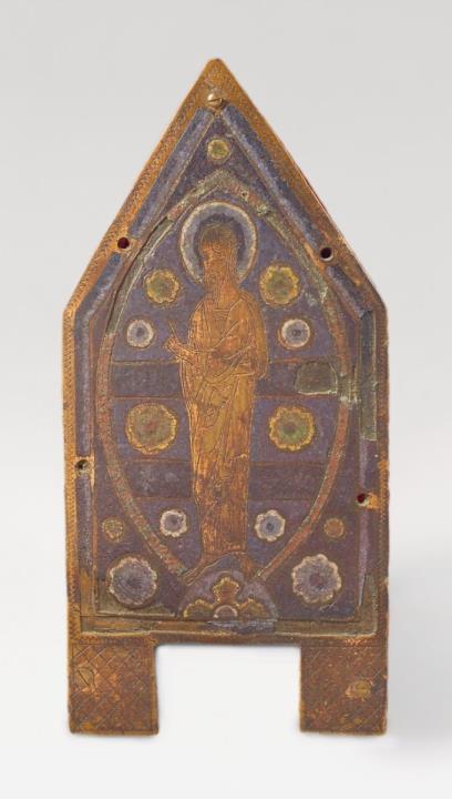 Limoges, circa 1200 - A LIMOGE ENGRAVED AND ENAMALED COPPER BOARD OF A RELIQUIARY