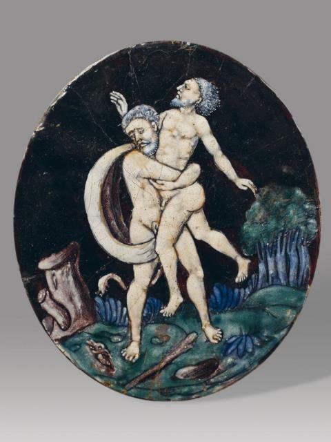 Limoges, 16th Century - A 16TH CENTURY LIMOGE ENAMEL GROUP OF HERCULES AND ANTAEUS