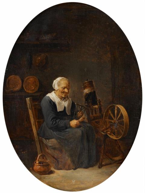 David Teniers the Younger - OLD WOMAN AT THE SPINNING WHEEL