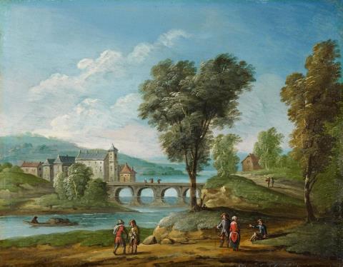 Jan Frans van Bredael - LANDSCAPE WITH CASTLE AND BRIDGE