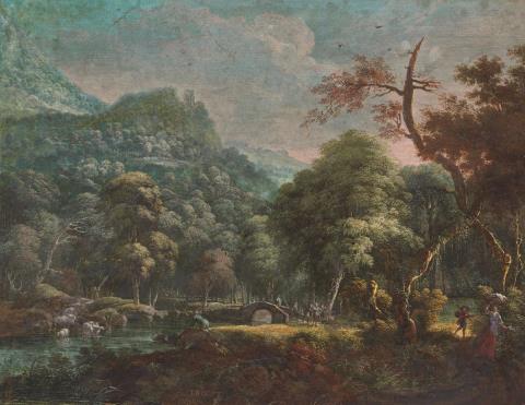 Willem Troost - WOODED LANDSCAPE WITH BRIDGE