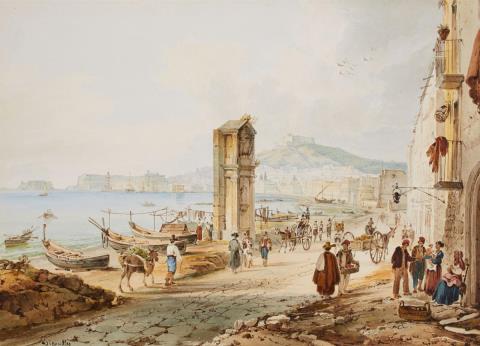 Achille Vianelli - STREET AT THE BAY OF NAPLES
