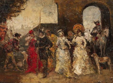 Adolphe Monticelli - A WALK BY THE GATE